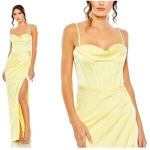 MAC DUGGAL Bustier Side Ruched Bodycon Gown in Lemon Yellow Size US 8